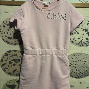 Chloé Girls Pink Casual Dress 100% Cotton with Logo Kids Size 6